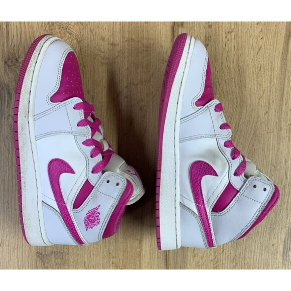 Nike Youth 4 Air Jordan 1 Mid Sneakers Shoes Pink Lace Up Athletic FD8780-500 - Picture 11 of 13